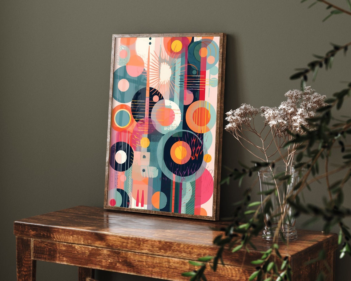 Bold Geometric Abstract Circles in Teal Coral and Navy Modern Poster