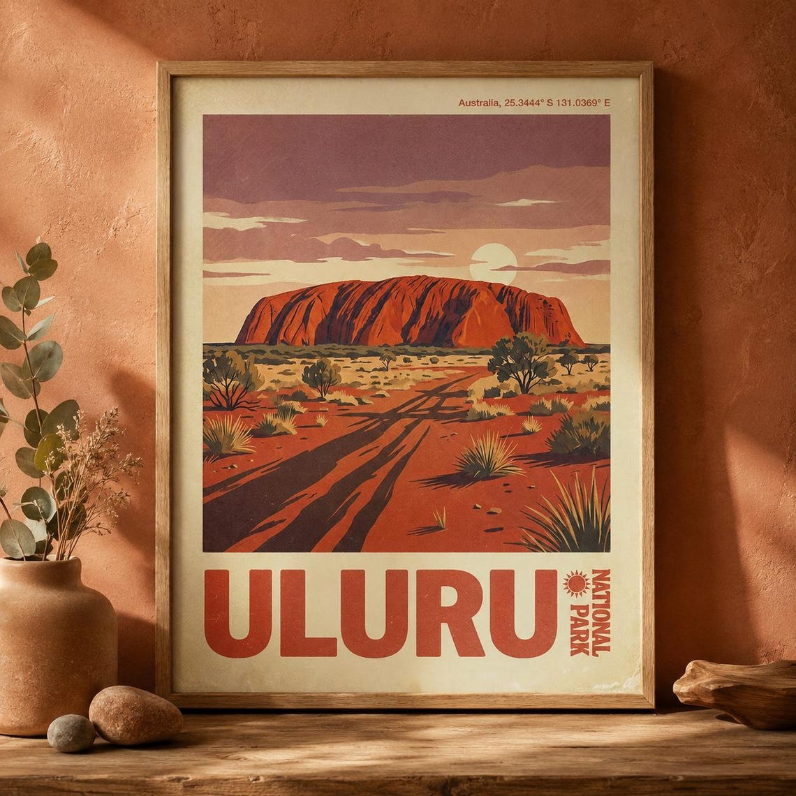 Uluru National Park Australia Vintage Red Rock Sunset Travel Poster