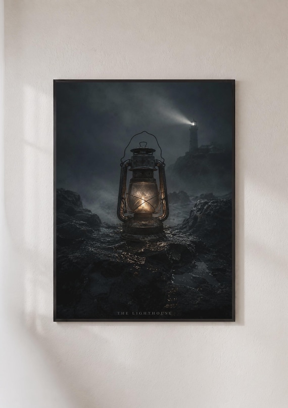 Lighthouse Lantern Dark Moody Poster Stormy Coast Wall Art Gothic Nautical Print