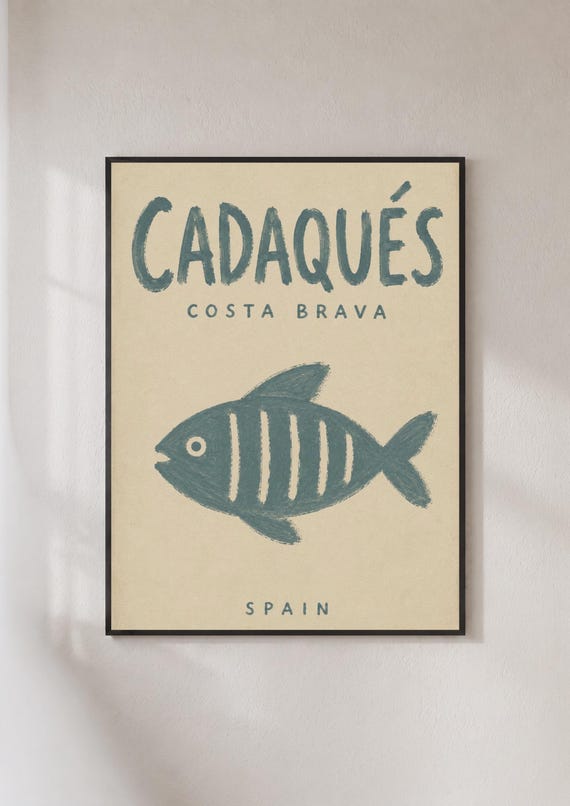 Cadaques Costa Brava Spain Travel Poster Vintage Fish Wall Art Print Retro