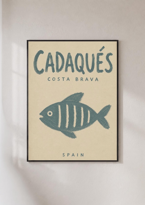 Cadaques Costa Brava Spain Vintage Travel Striped Fish Poster