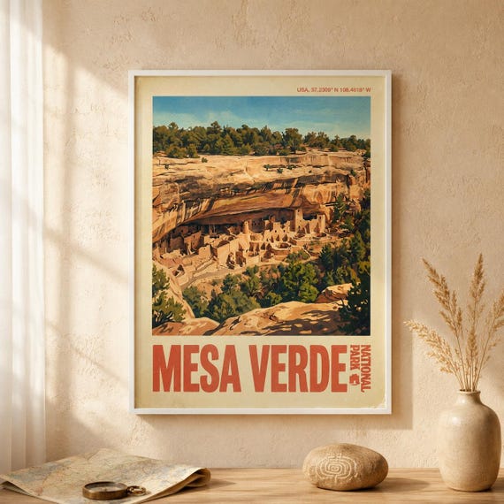 Mesa Verde National Park Print Vintage Colorado Travel Poster Southwest Landscape Art