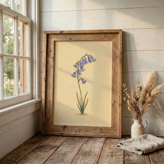 Minimalist Bluebell Botanical Print Wildflower Stem Illustration Cottage Decor