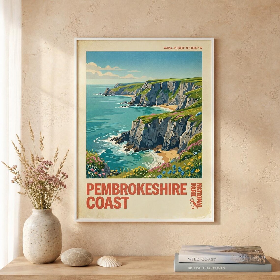 Pembrokeshire Coast Wales National Park Retro Seaside Travel Poster