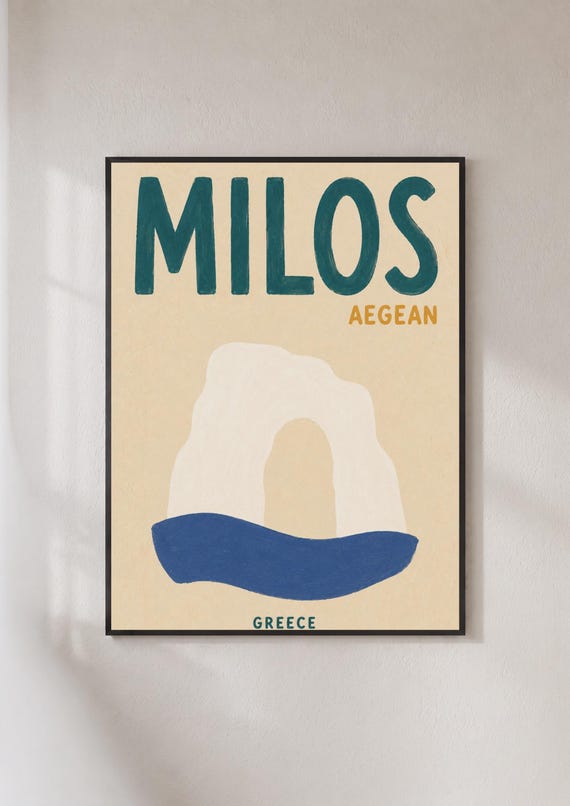Milos Greece Travel Poster Aegean Island Wall Art Greek Sea Cave Print Minimalist