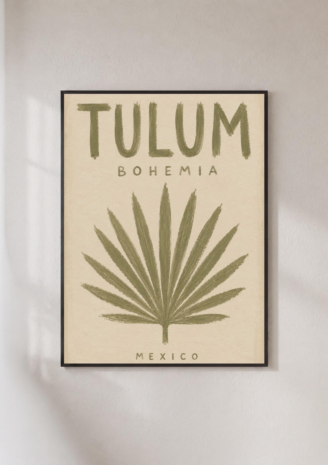 Tulum Mexico Travel Poster, Bohemian Palm Leaf
