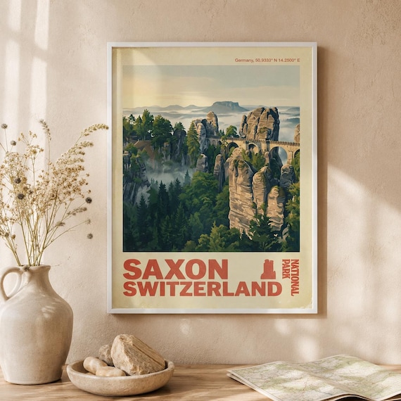 Saxon Switzerland National Park Bastei Bridge Vintage Travel Poster