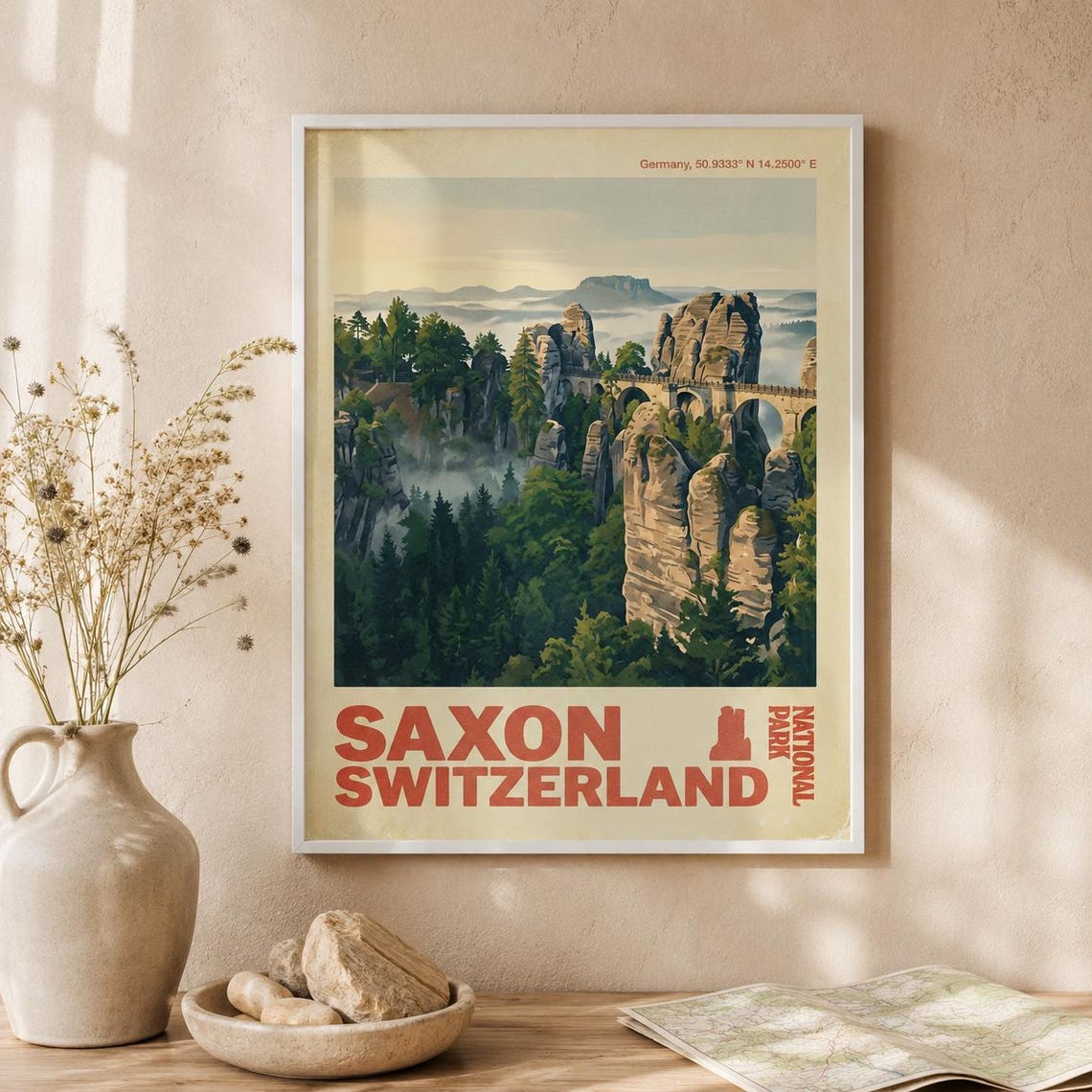 Saxon Switzerland National Park Bastei Bridge Vintage Travel Poster
