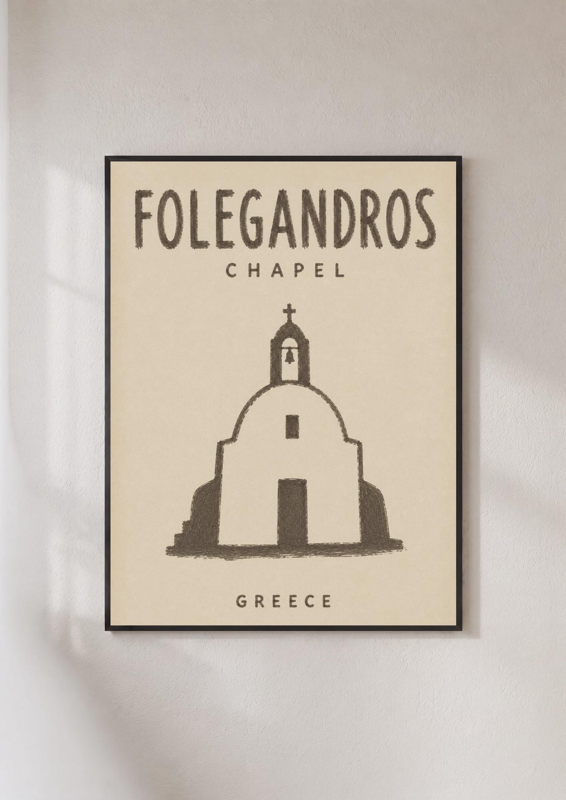 Folegandros Greece White Chapel Sketch Retro Island Art Poster