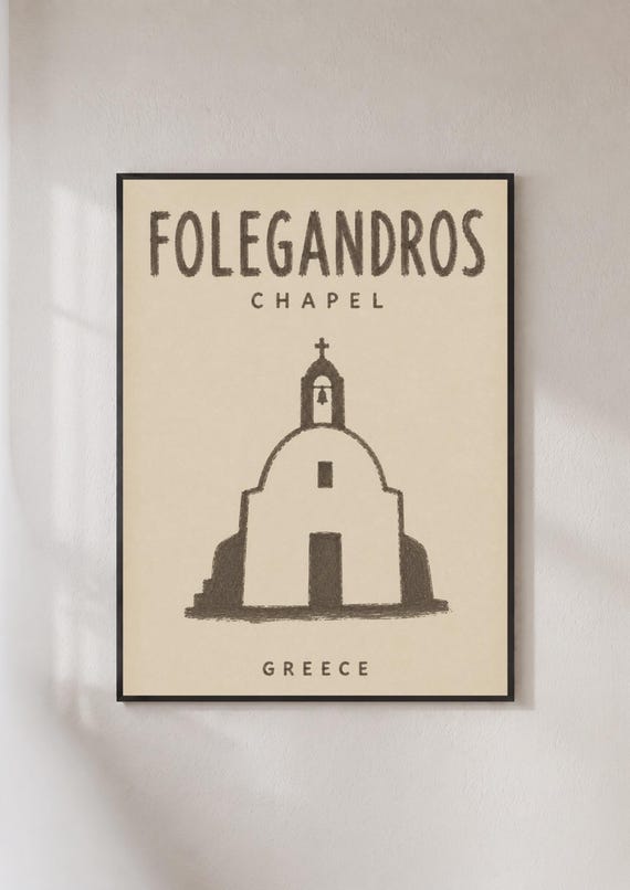Folegandros Chapel Greece Poster Greek Island Sketch Art Print Travel Wall