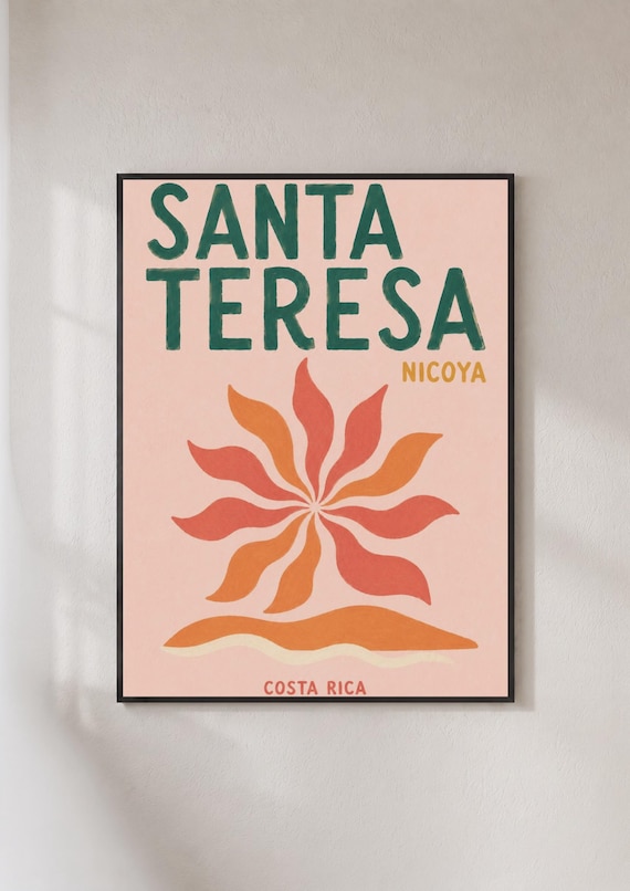Santa Teresa Nicoya Costa Rica Sunset Surf Retro Travel Poster