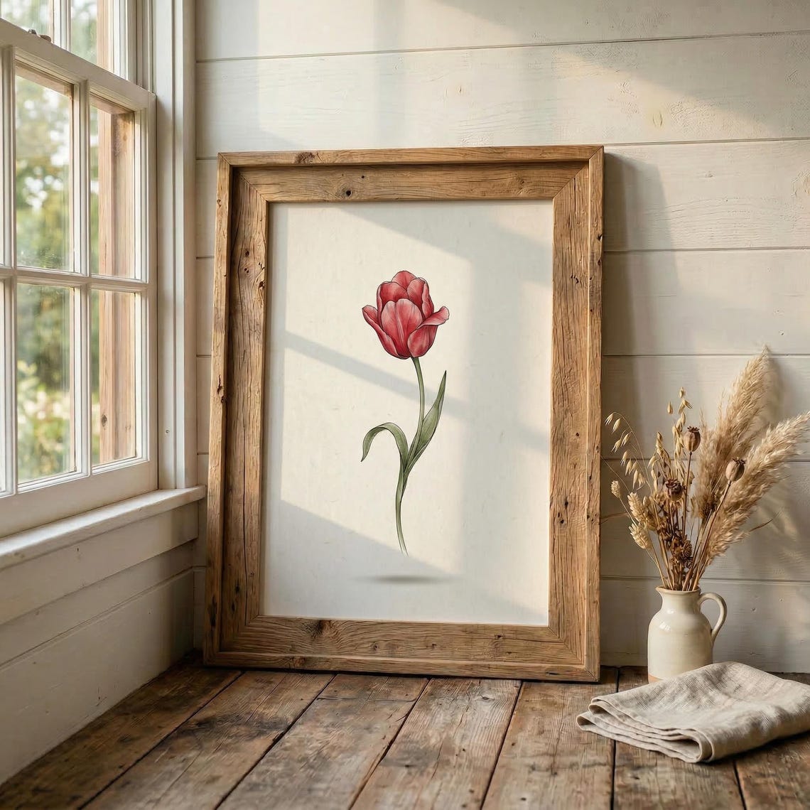 Minimalist Tulip Botanical Print Single Stem Flower Illustration Modern Wall Art