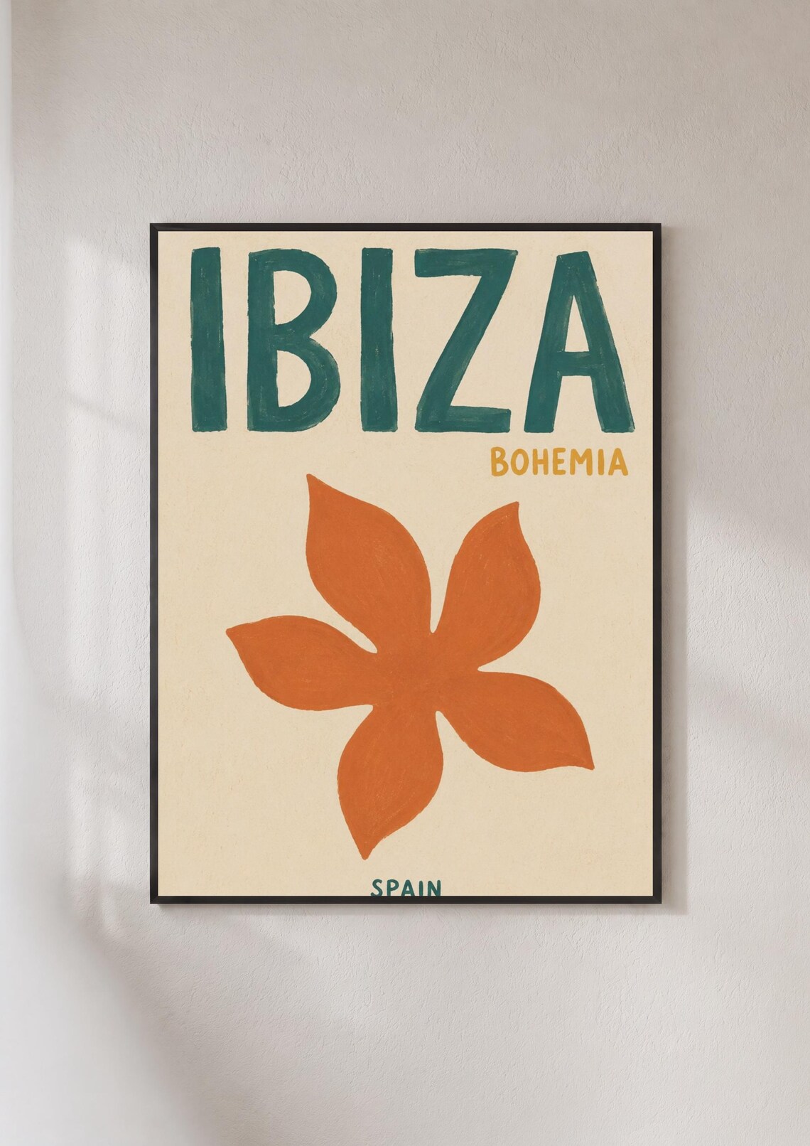 Ibiza Bohemia Spain Travel Poster, Boho Floral