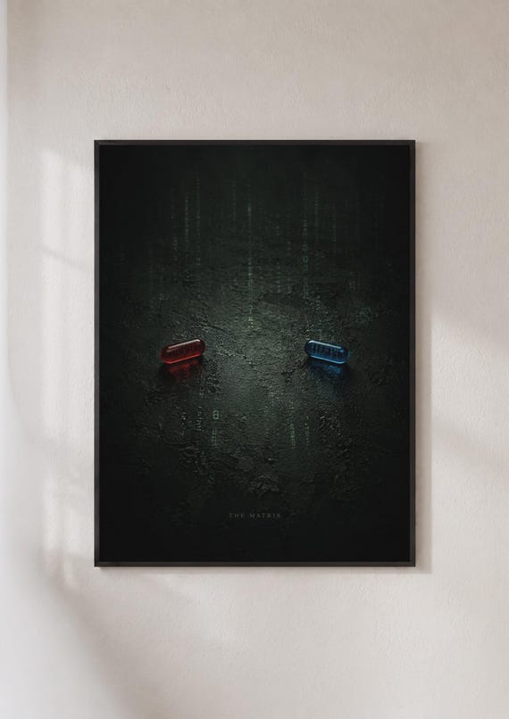 The Matrix Red Blue Pill Poster Scifi Movie Wall Art Dark Minimalist Film Print