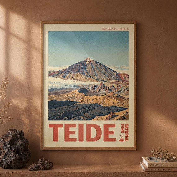 Teide National Park Tenerife Vintage Style Volcano Travel Poster