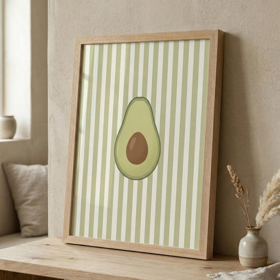 Avocado Print Minimalist Kitchen Wall Art Striped Fruit Illustration