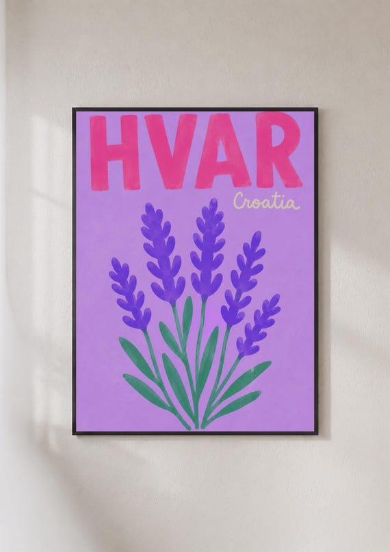 Hvar Croatia Poster Lavender Wall Art Print Croatian Island Travel Gift