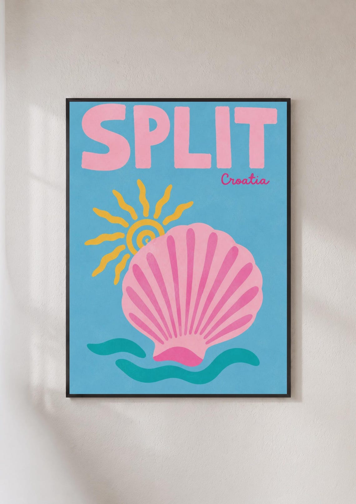 Split Croatia Scallop Shell Sun Travel Poster Blue Beach Decor