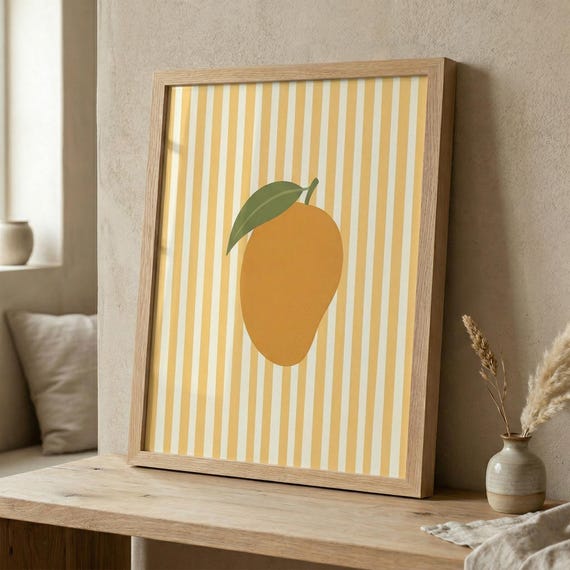 Mango Print Minimalist Kitchen Wall Art Tropical Fruit Illustration Poster