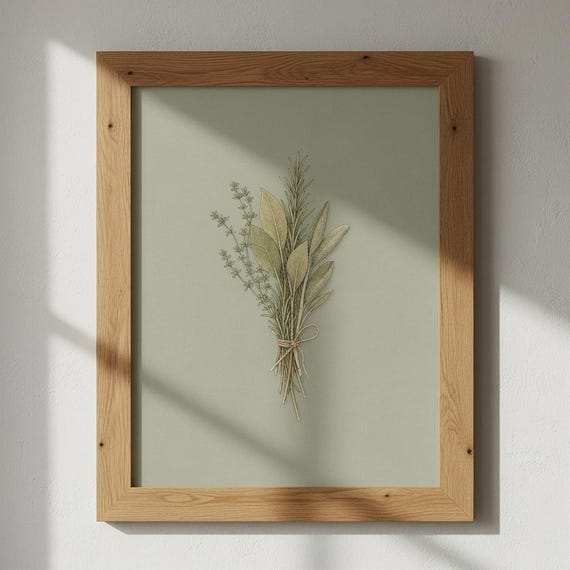 Herb Bundle Botanical Print Sage Rosemary Lavender Wall Art Rustic Kitchen Decor