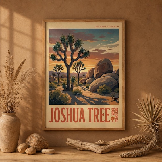 Joshua Tree National Park USA Desert Sunset Vintage Travel Poster