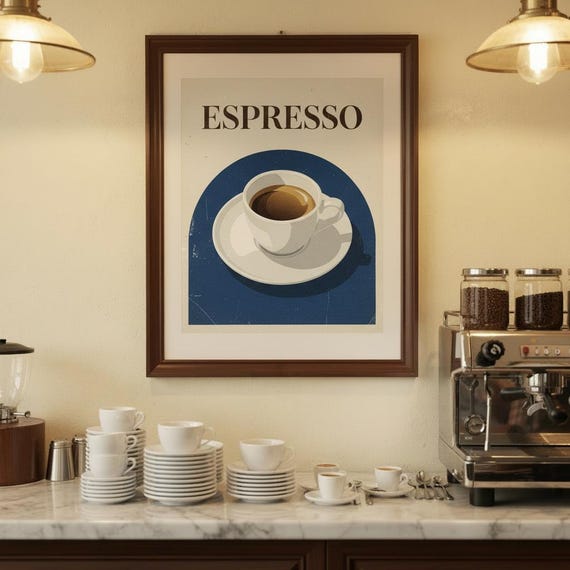 Espresso Print Modern Cafe Poster Kitchen Coffee Decor