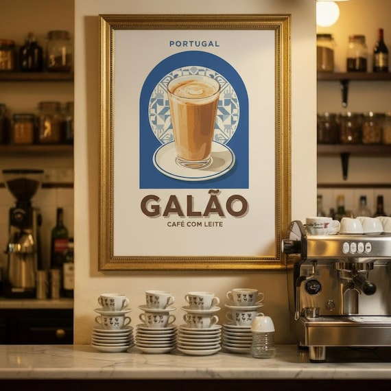 Portugal Galao Cafe com Leite Vintage Coffee Poster Cafe Decor