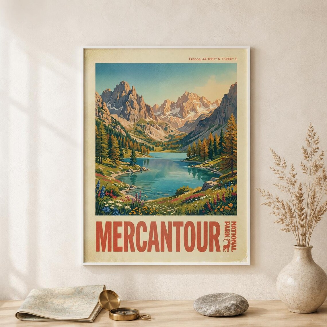 Mercantour National Park France Alpine Lake Wildflower Travel Poster