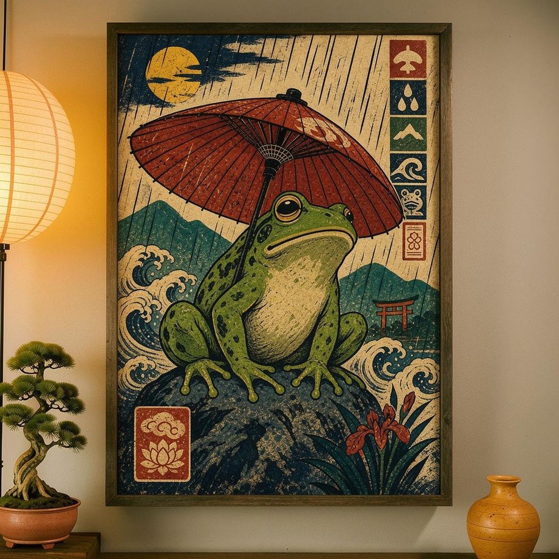 Japanese Frog Wall Art Ukiyoe Print