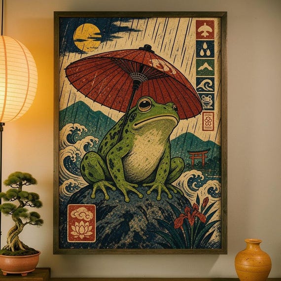 Japanese Frog Wall Art Ukiyoe Print