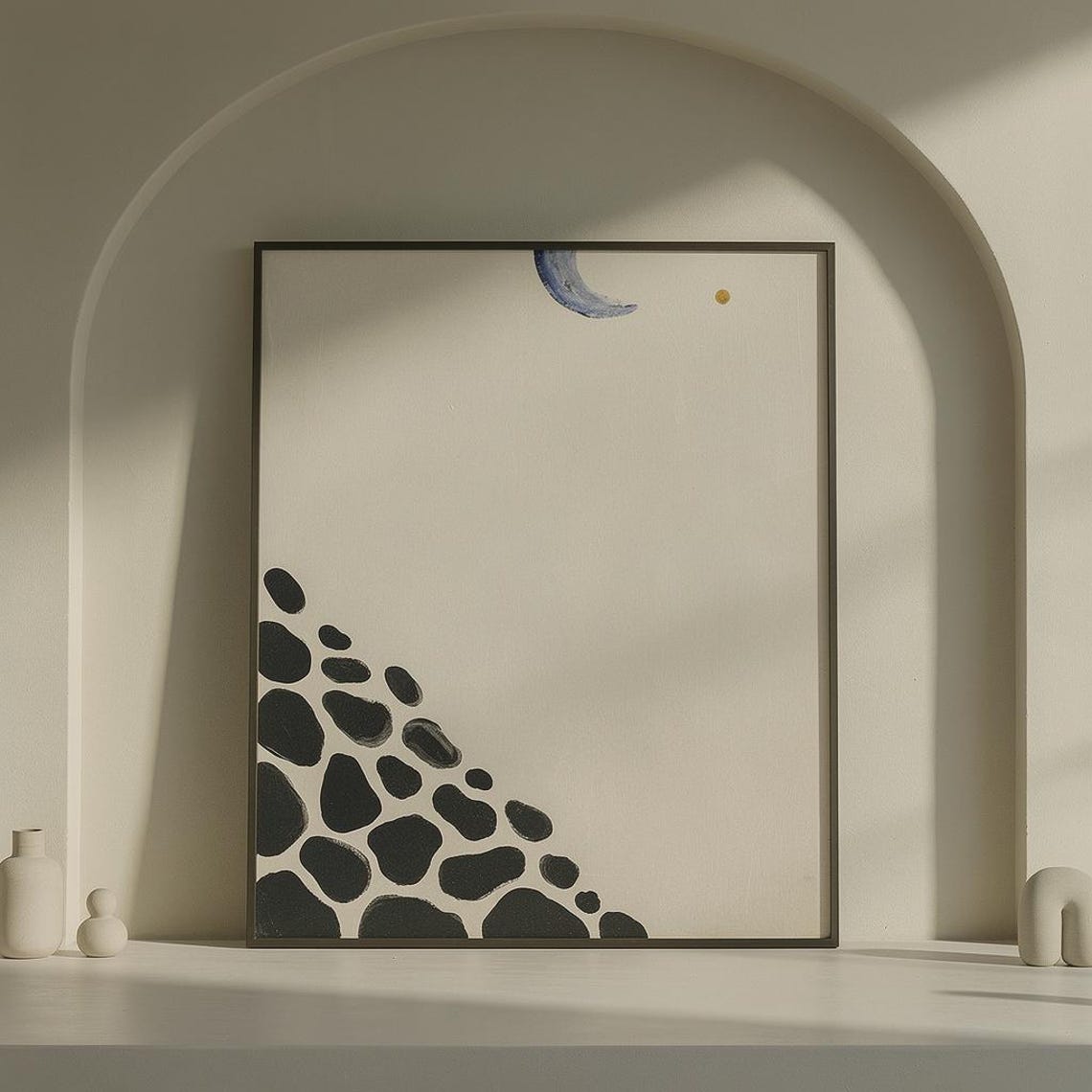 Minimalist Zen Landscape Neutral Abstract Wall Art Moon Stones