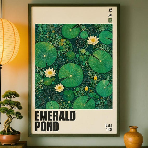Emerald Pond Japanese Wall Art Lily Pad Botanical Poster