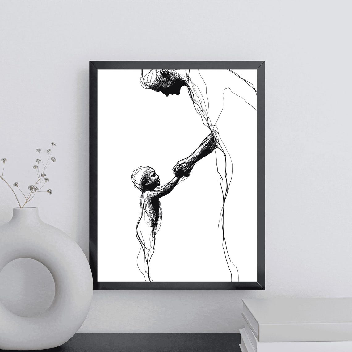 Parent Child Hand Holding Expressive Line Drawing Tender Family Poster - Image 2