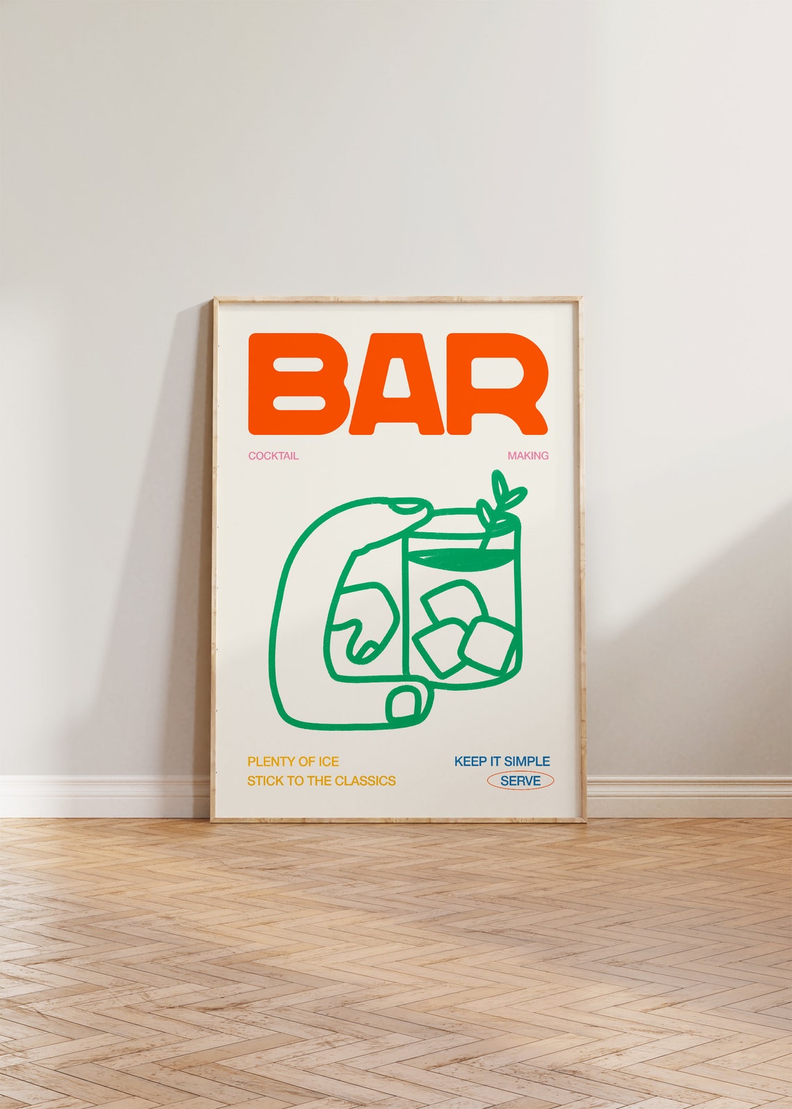 Retro Cocktail Illustration Art Print, Kitchen Bar Sign