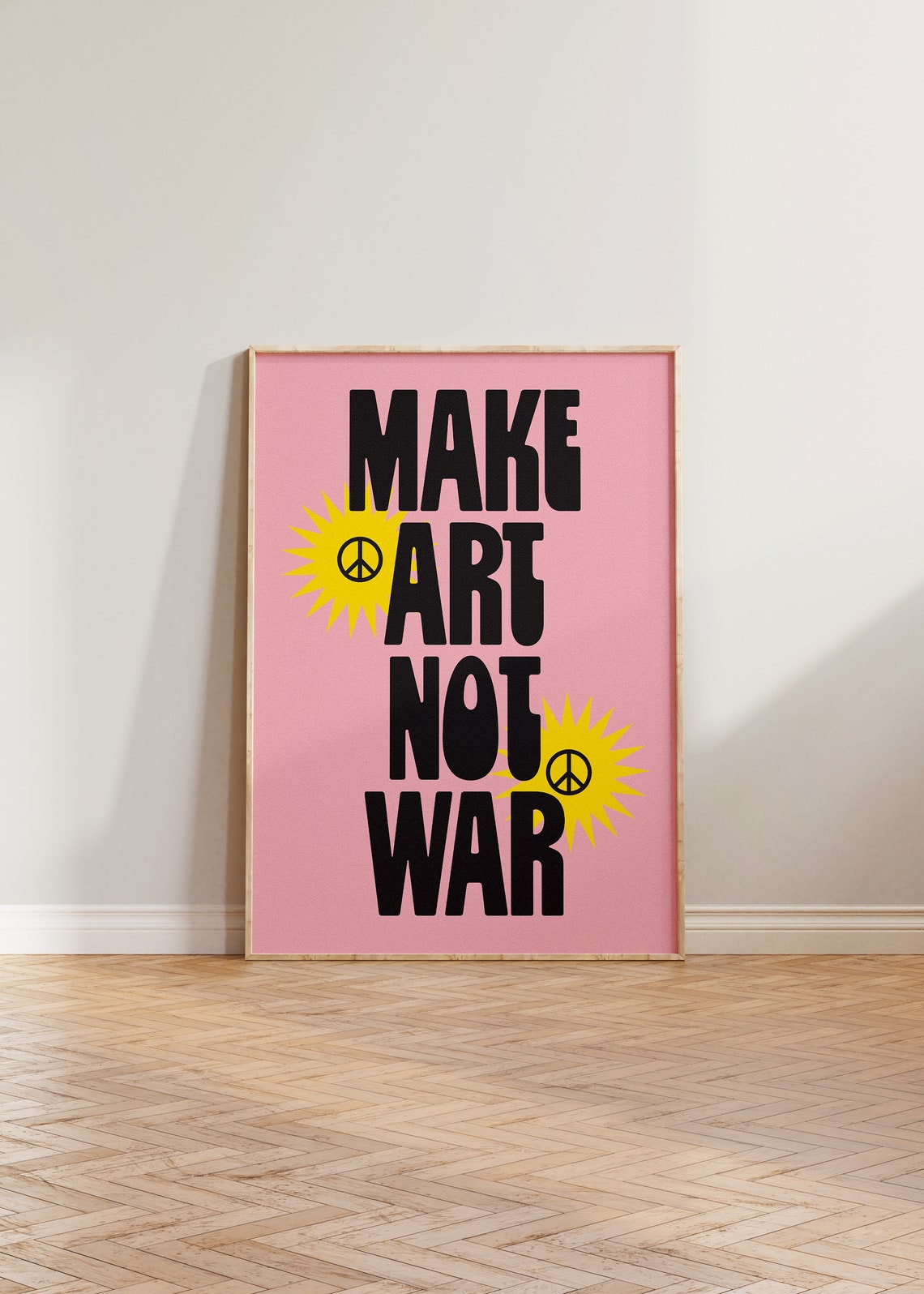 Make Art Not War Retro 70s Peace Sign Groovy Typography Poster