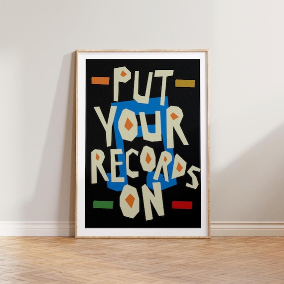 Retro Music Wall Art Put Your Records On Print Colourful Record Player Poster Living Room