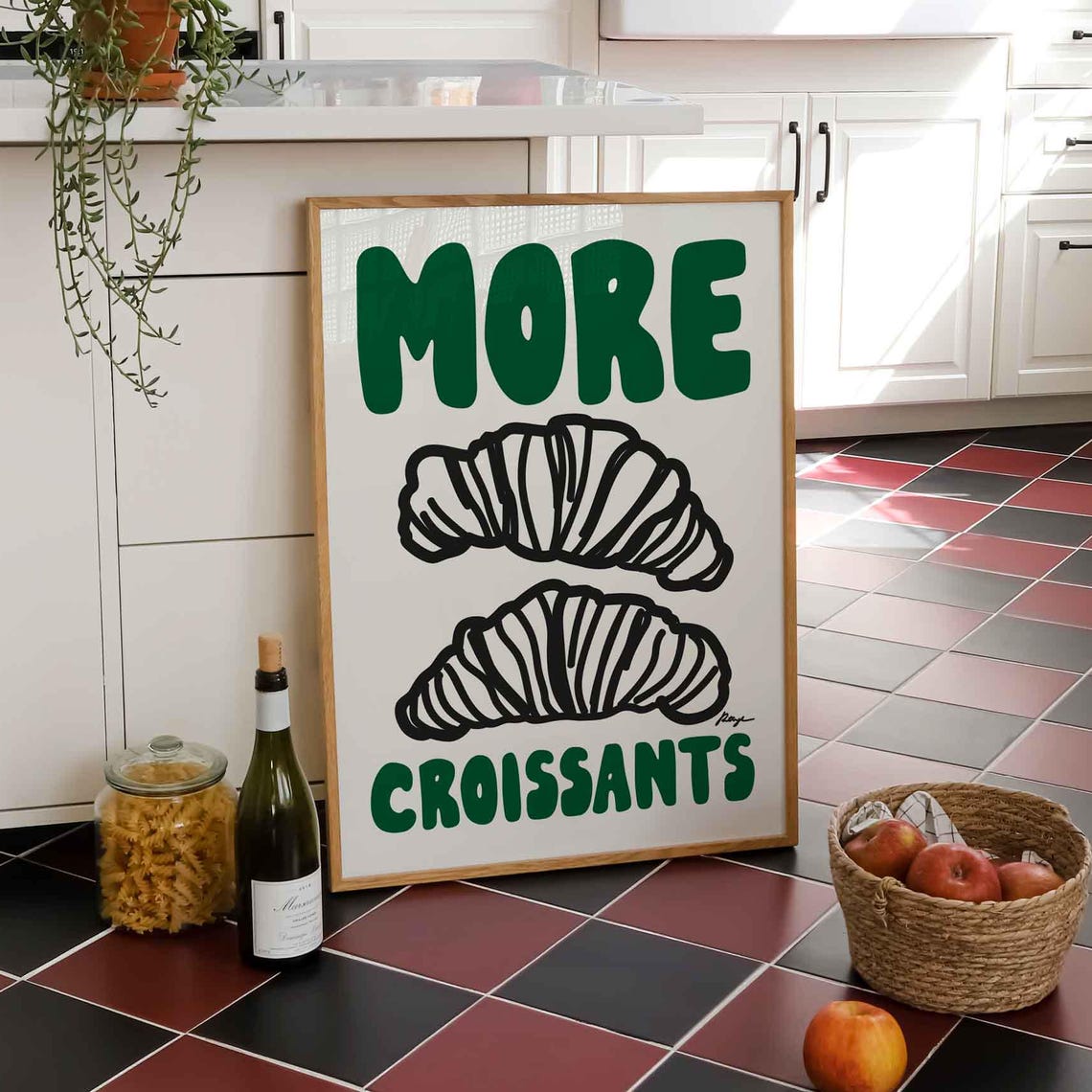 More Croissants Fun Food Typography Bakery Kitchen Decor Poster