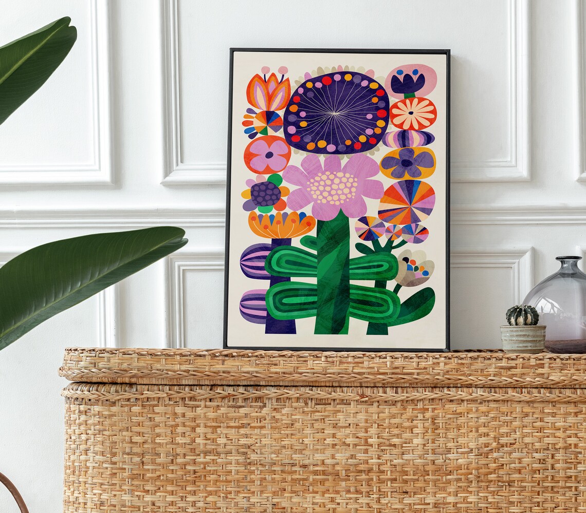 Summer Flowers Art Print, Folk-Motif Home Decor - Image 2