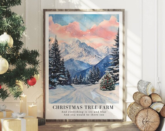 Christmas Tree Farm Poster, Watercolor Illustration