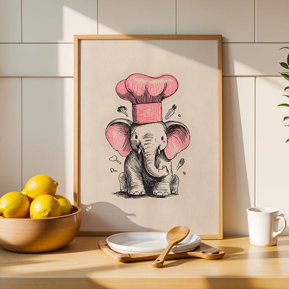 Cute Elephant Kitchen Wall Art Gifts Prints Print