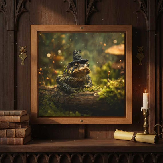 Whimsical Toad Canvas Print Halloween Witch Hat Wall Art