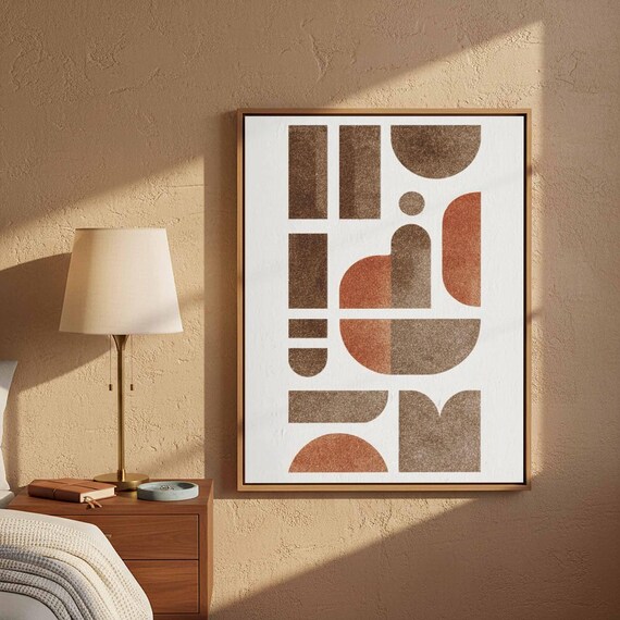 Midcentury Geometric Wall Art Brown Abstract Canvas Print