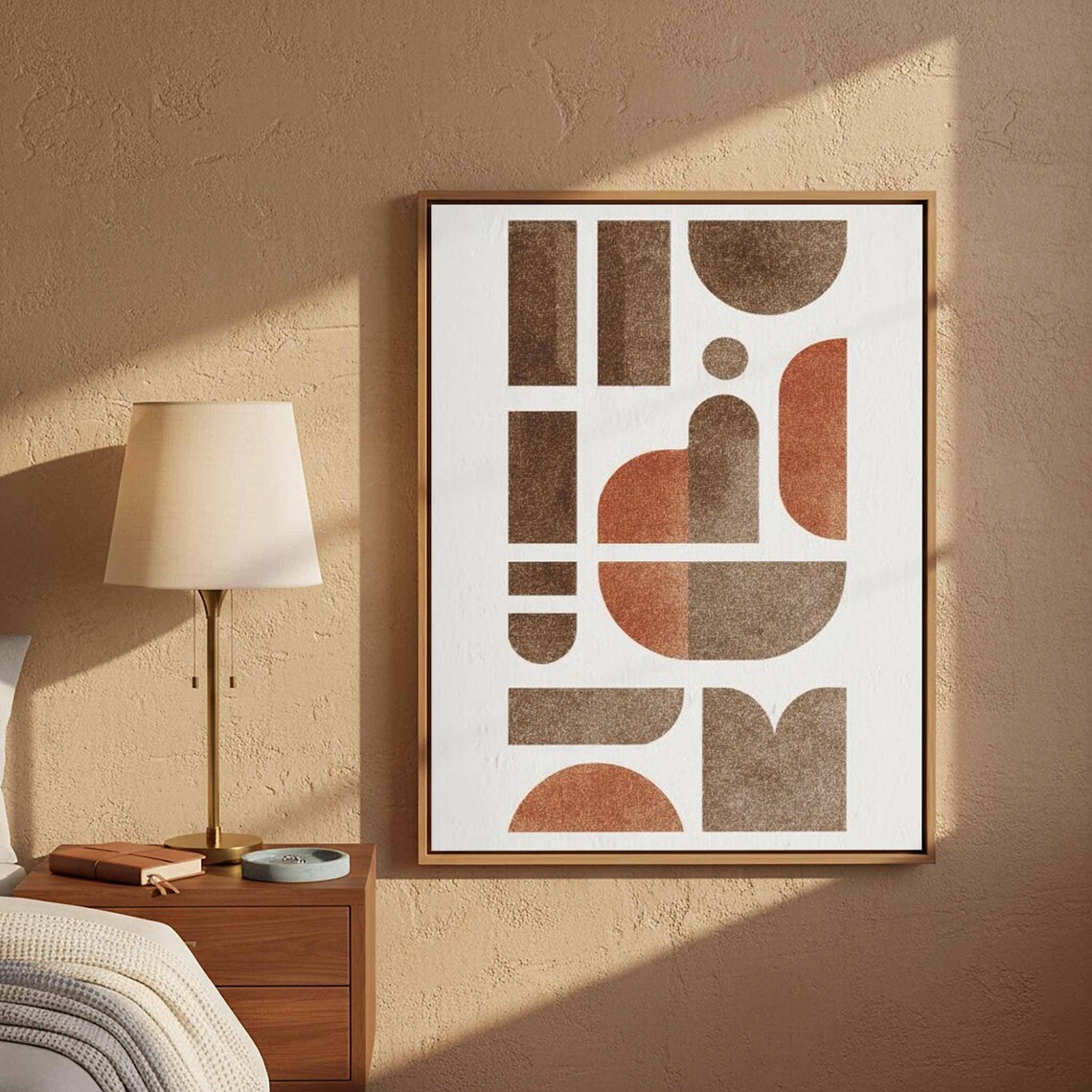 Midcentury Geometric Wall Art Brown Abstract Canvas Print