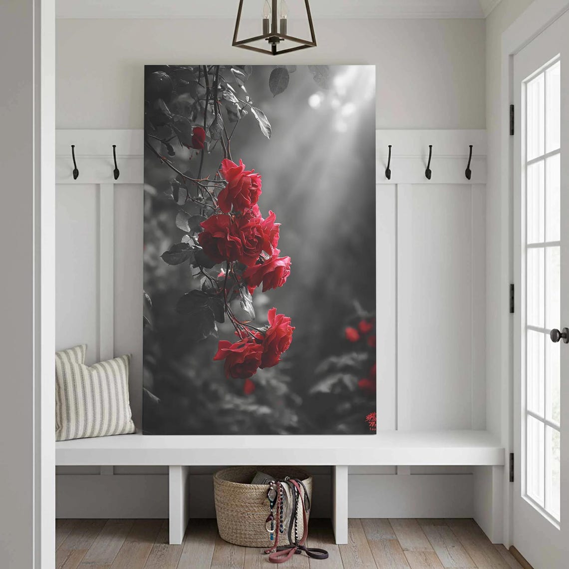 Red Rose Color Splash Black White Floral Romantic Flower Art Poster