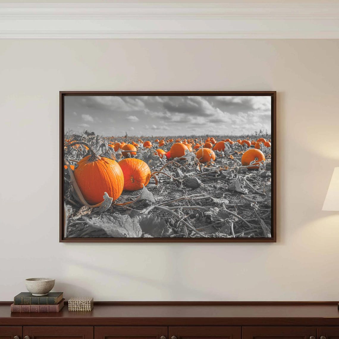 Pumpkin Field Canvas Print Autumn Harvest Wall Art Orange