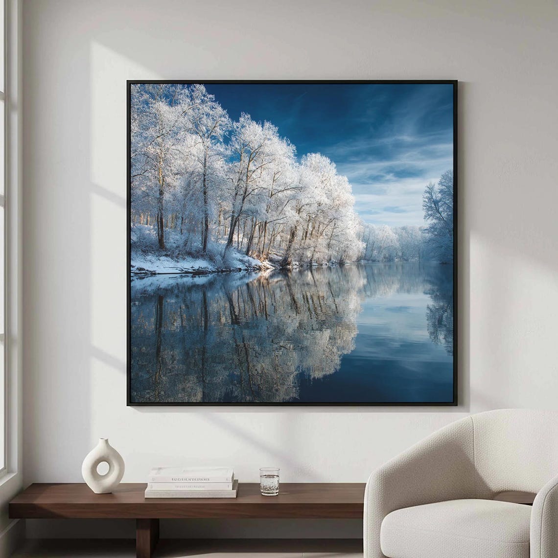 Winter Forest Snow Trees Mirror Lake Reflection Photo Poster