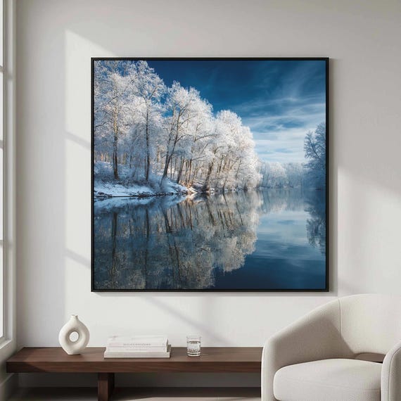 Winter Forest Canvas Print Snowy Trees Water Reflection Art