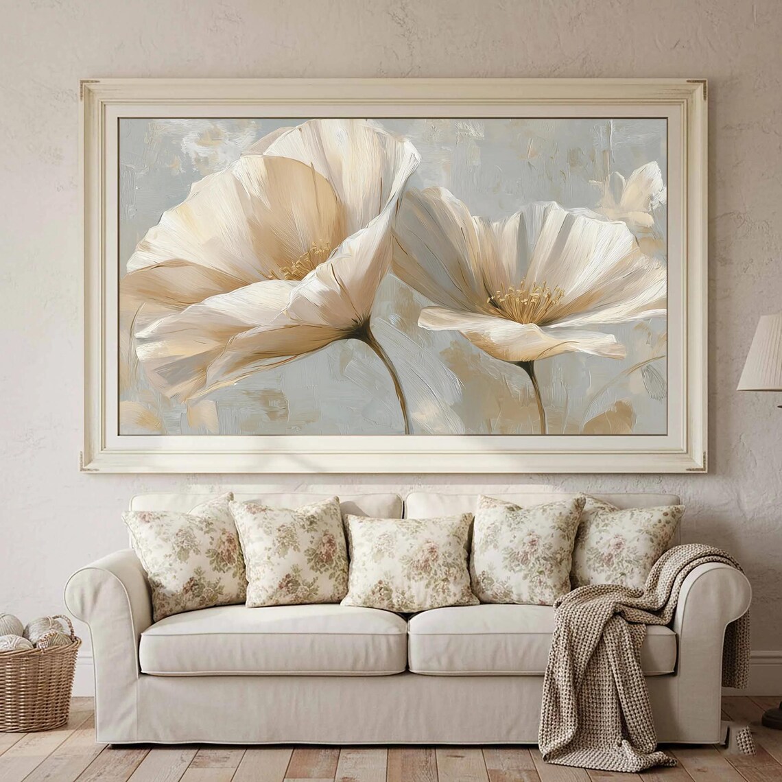 Abstract Floral Art Print, Neutral Beige Flowers