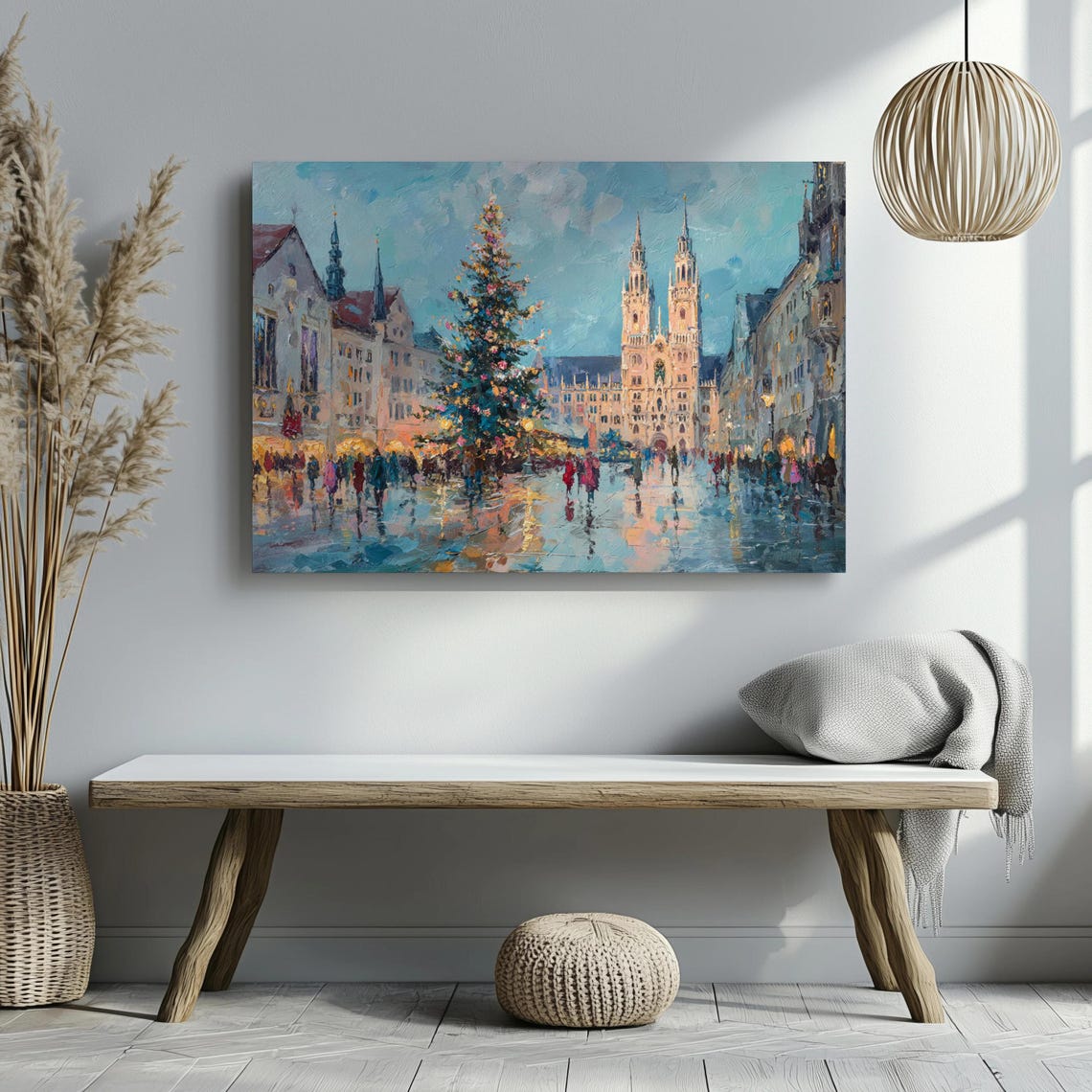 Munich Christmas Market Poster With Cathedral And Holiday Tree