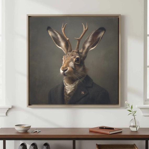 Jackalope Gentleman Antlered Hare Portrait Suit Oil Style Poster